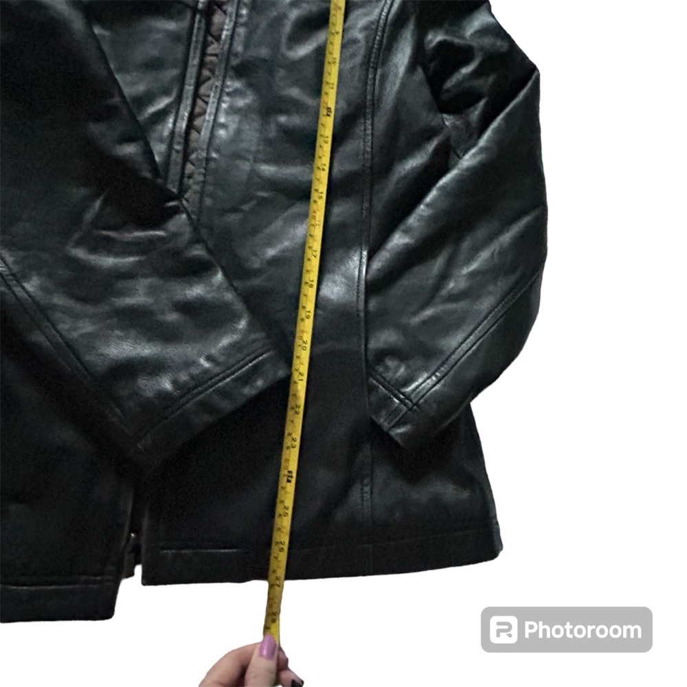 Bernardo Collection black leather bomber jacket medium zip Halloween coat - Picture 2 of 10